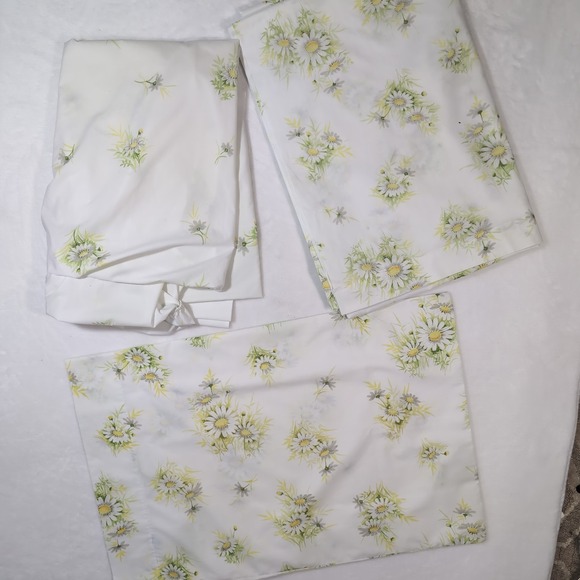 VTG Springmaid Wondercale Twin Sheet Set 3 pc Daisy Floral USA Made Cottagecore